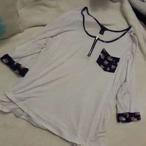 3/4 Sleeve Floral Pocket Shirt